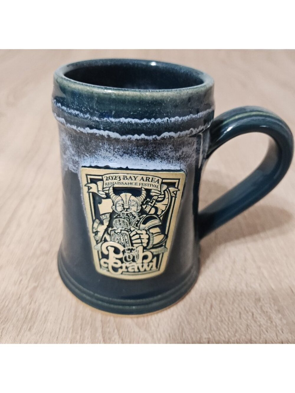 Grey Fox Pottery 2023 Bay Area Renaissance Festival Pub Crawl Mug Handmade Green